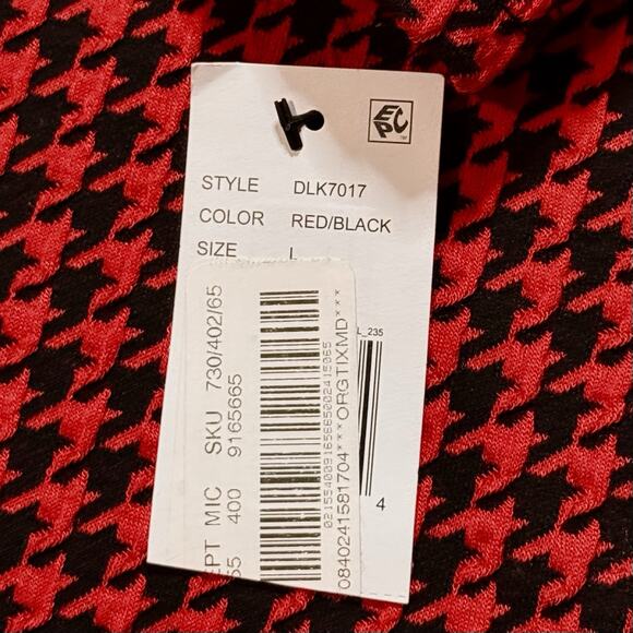 NWT Calessa Womens Stretch Knit Houndstooth Cowl Neck Tunic Top Size L Red Black - Picture 11 of 16